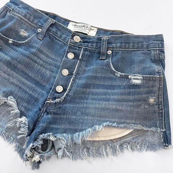 Abercrombie & Fitch Hi Rise Festival Distressed Denim Shorts - Picture 3 of 5